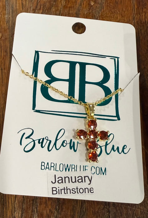 Birthstone CZ Cross Necklace.  Available in Gold or Silver.  Adjustable slide Necklace.