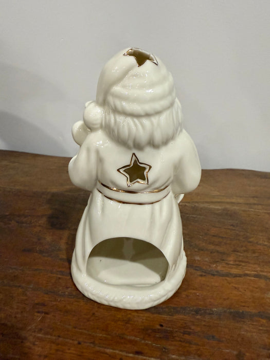 Vintage Ceramic Santa Luminary – White & Gold Accents