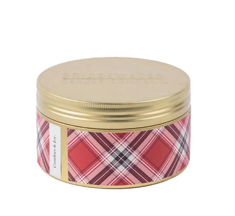 Comfort & Joy 3 Wick Tin + Plaid Candle