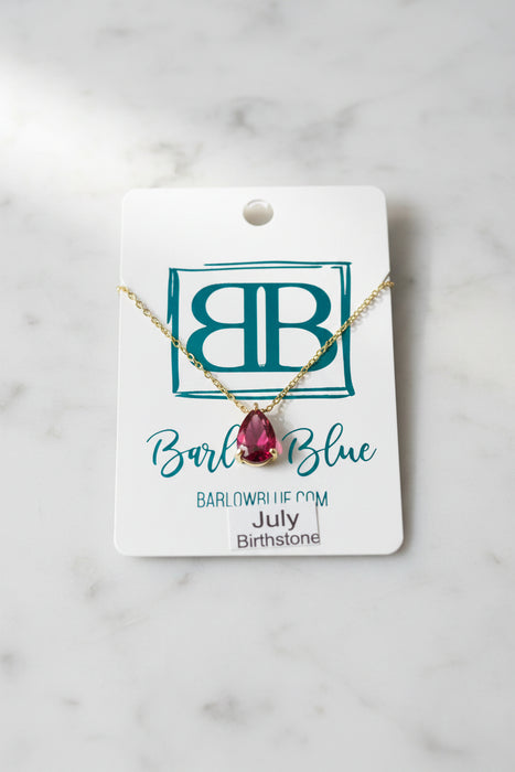 Teardrop Cut Birthstone Necklace with Gold Chain