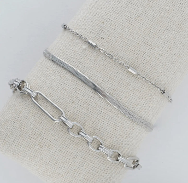 Waterproof Silver Snake Chain Bracelet Set