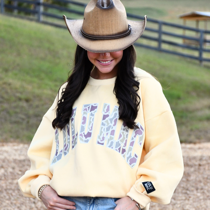 Lulu Mac Sweatshirt Butter Yellow & Camo Print Embroidery