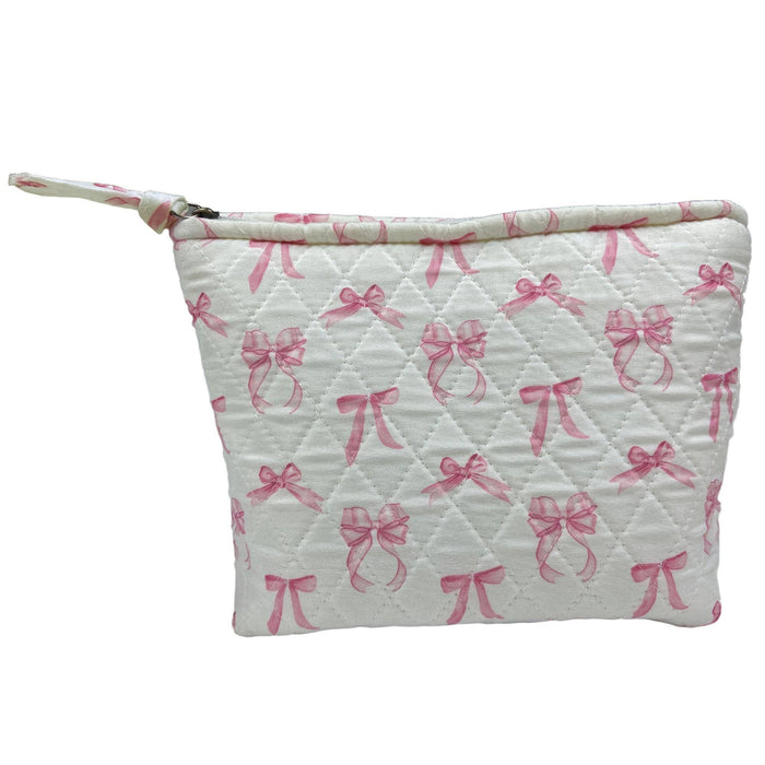 Pink Bow Quilted Cosmetic Bag