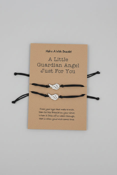 Guardian Angel Wings, Black Drawstring Bracelets - Set of 2