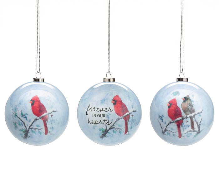 3" Yuletide Cardinal Paper Mache Round Ornaments- 3 Styles!
