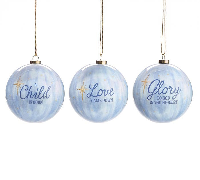 Holy Family on Blue Paper Mache Ornaments- 3 Styles Available