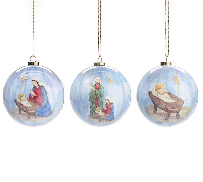 Holy Family on Blue Paper Mache Ornaments- 3 Styles Available