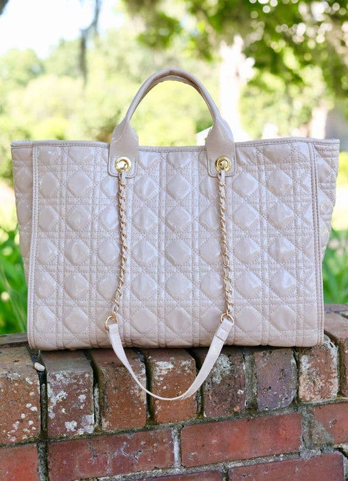 Melissa Tote Bag: Nude Patent Purse by Caroline Hill