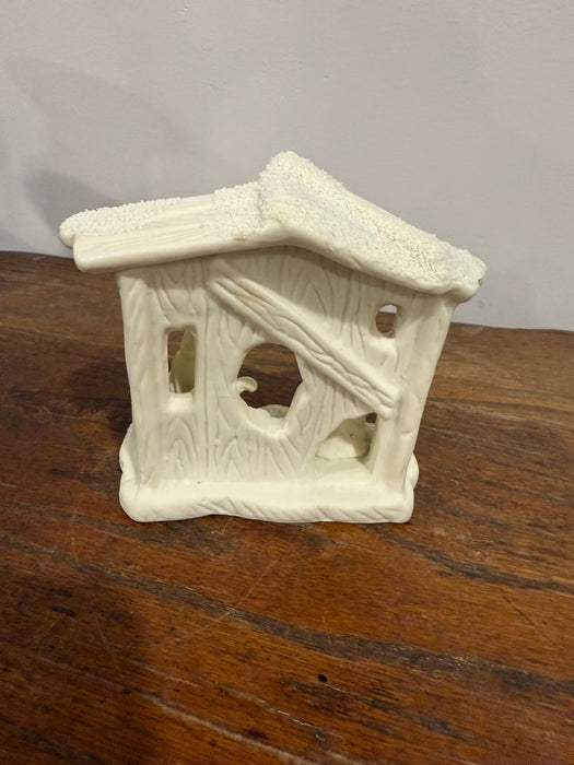 Vintage White Ceramic Nativity Scene – Snowy Stable