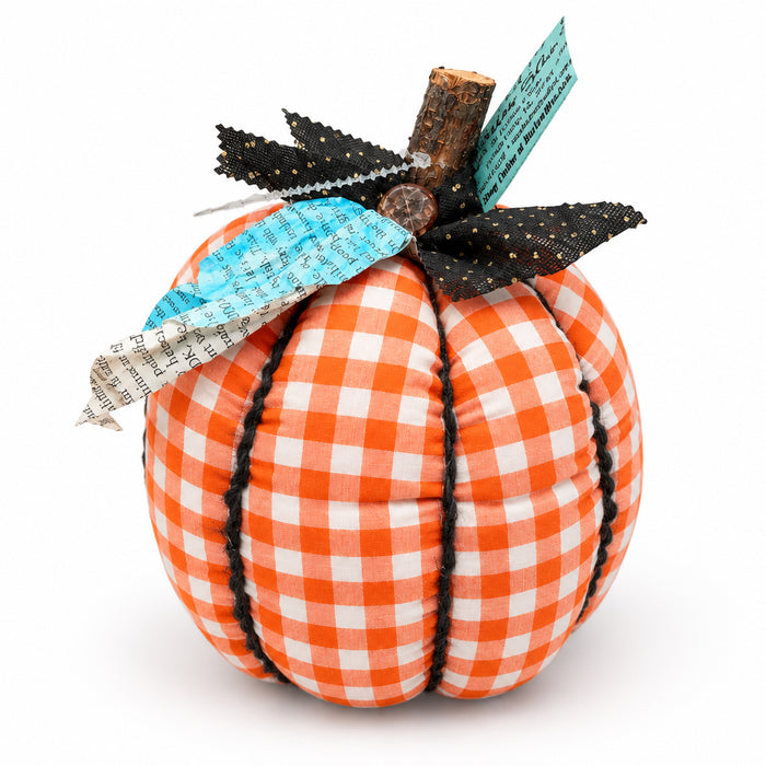 Handmade Orange Gingham Pumpkin with Black Detail