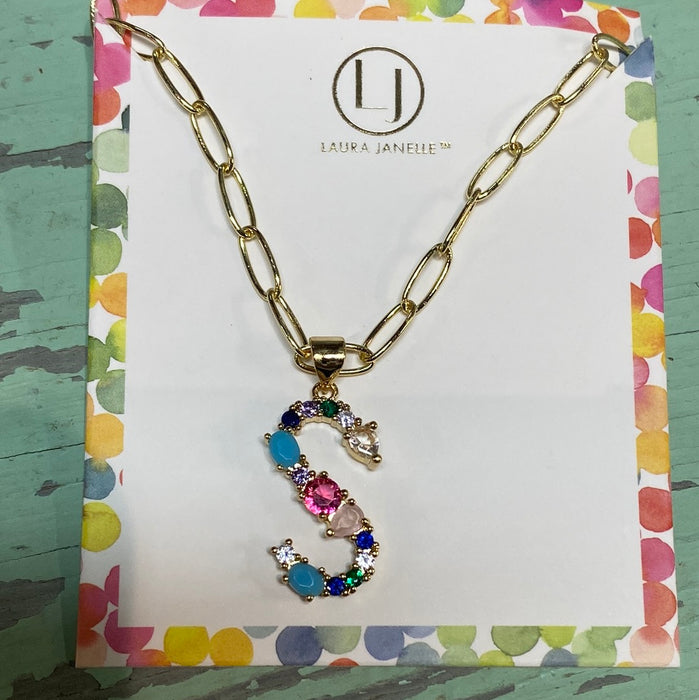 Colorful Stone Initial Necklaces