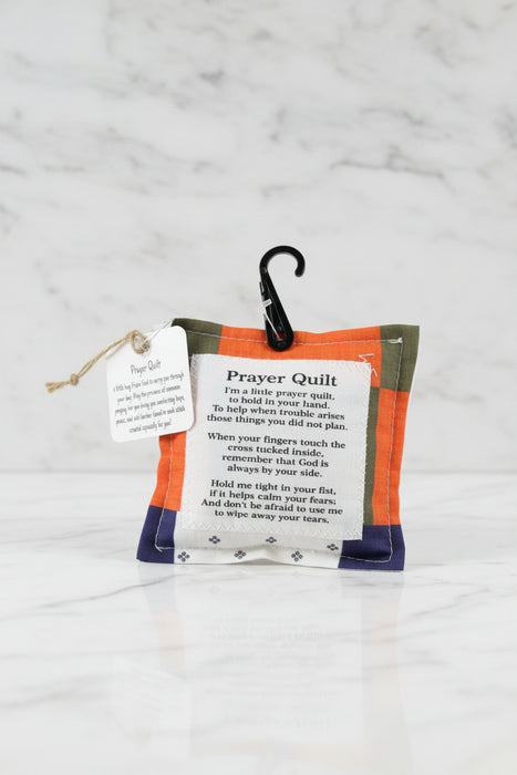 Square Pocket Prayer Quilt with a Wood Cross Inside.  Different Verses or Quotes Available.