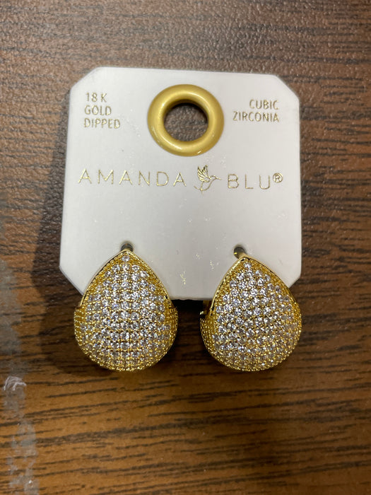 Gold CZ Pave Teardrop Huggie Earrings