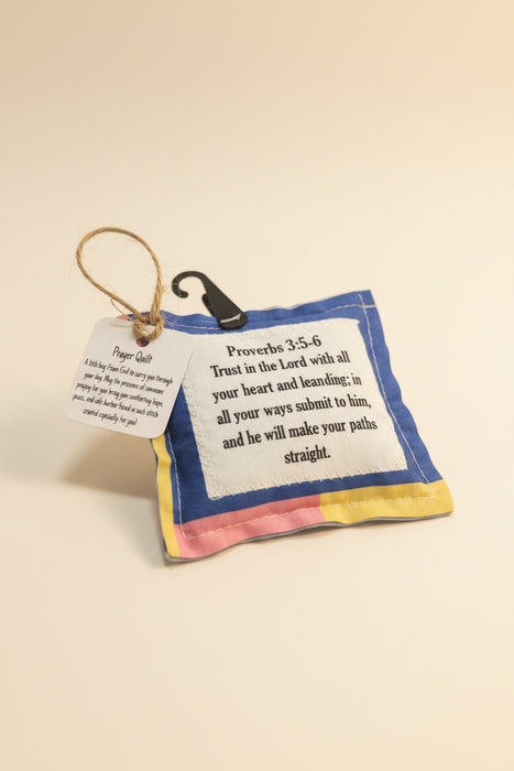 Square Pocket Prayer Quilt with a Wood Cross Inside.  Different Verses or Quotes Available.