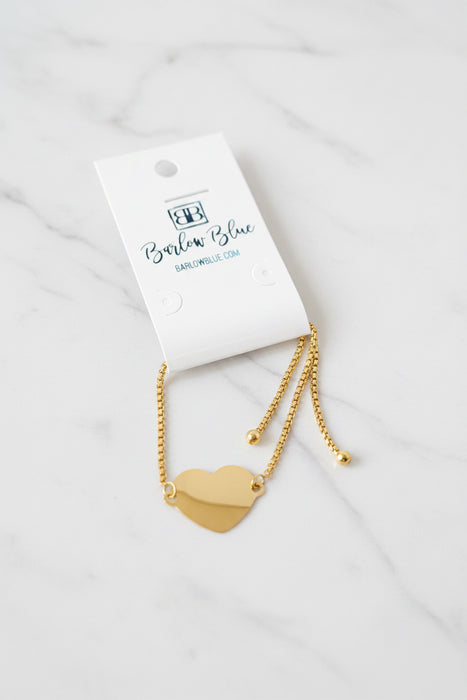Engravable Heart Adjustable Bracelet- Available in Silver & Gold