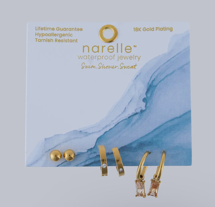Waterproof Gold Charm Hoop Trio Earrings