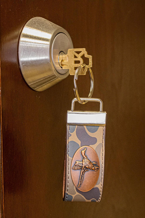 Mallard Hunting Old School Camo Leather Loop Keychain