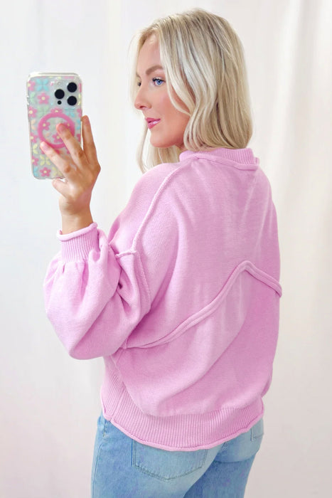 Pink Raw Edge Detailed Sweater