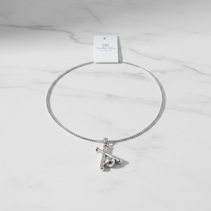 Silver Baseball & Bat Men's Necklace