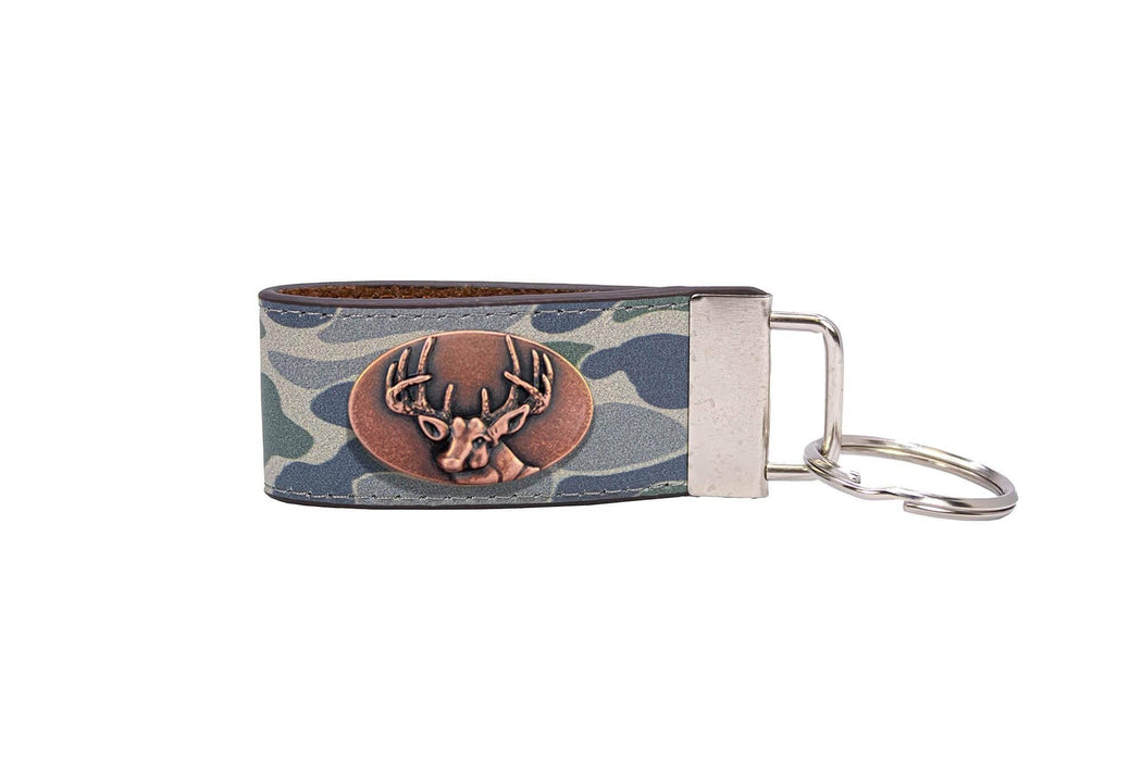 Buck Hunting Old School Camo Leather Loop Keychain