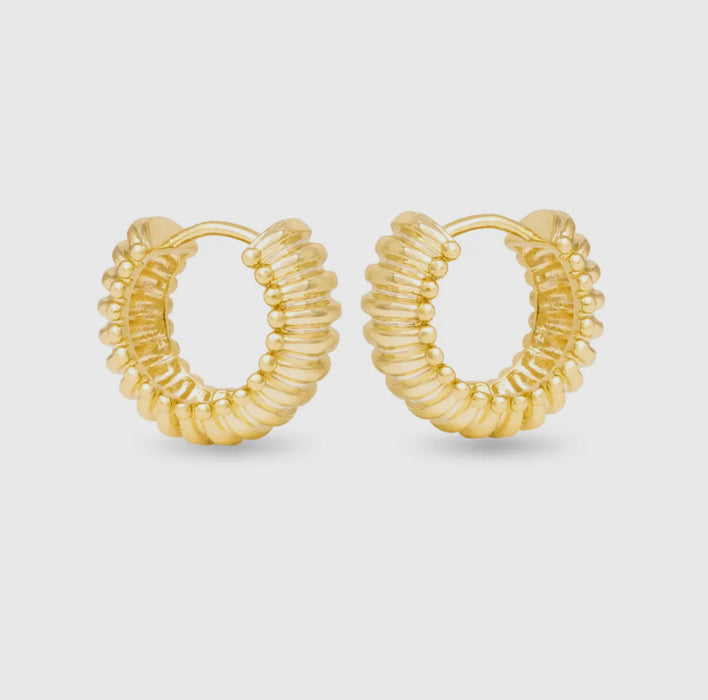 Natalie Gold Polished Raised Ribbed Hoop Earrings