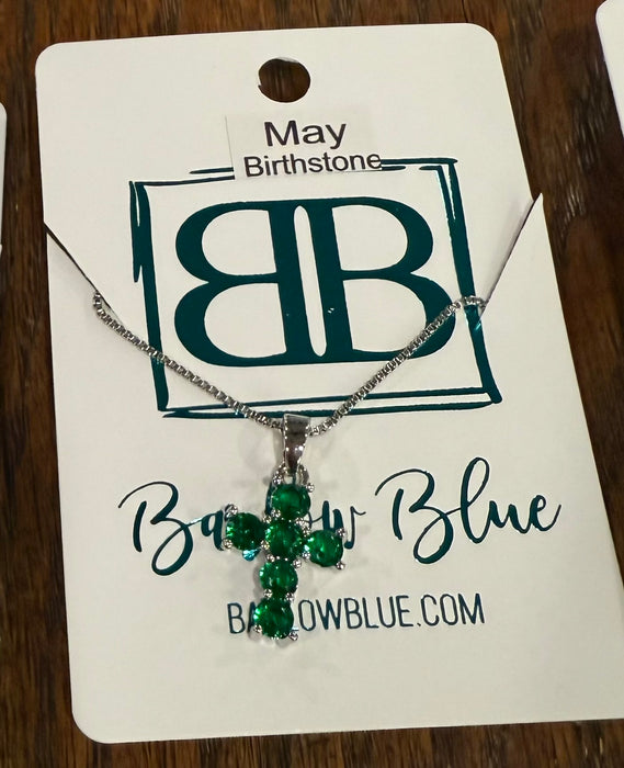 Birthstone CZ Cross Necklace.  Available in Gold or Silver.  Adjustable slide Necklace.