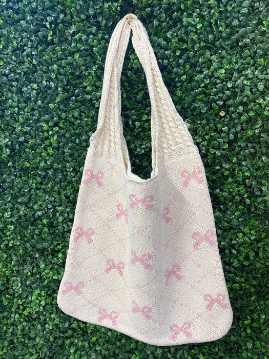 Cream & Pink Bow Tote Bag