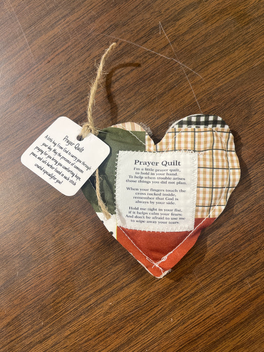 Heart Shape Pocket Prayer Quilt with a Wood Cross Inside.  Different Verses or Quotes Available.