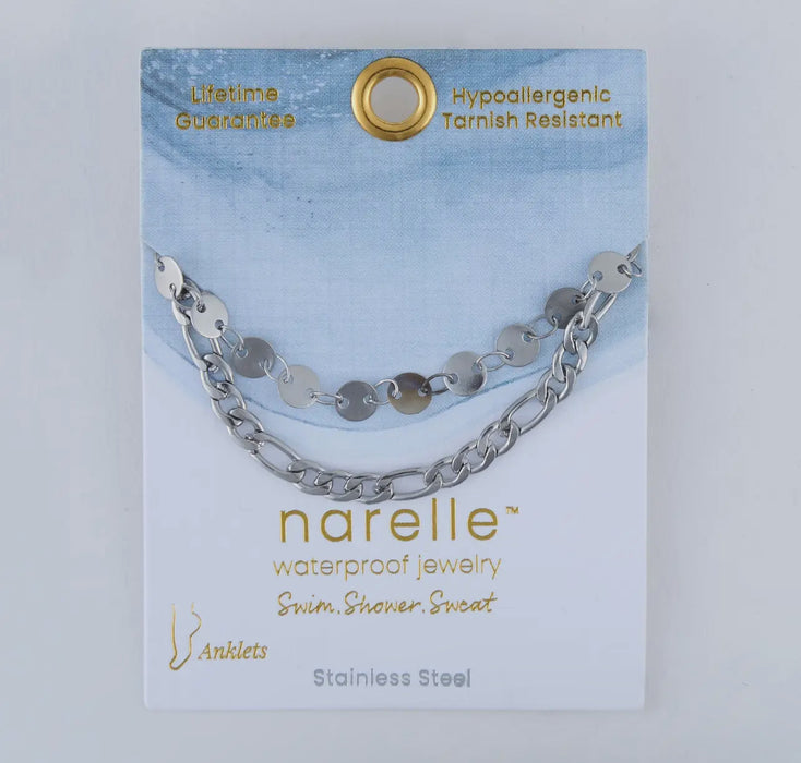 Waterproof Silver Multi Row Figaro Chain Anklet