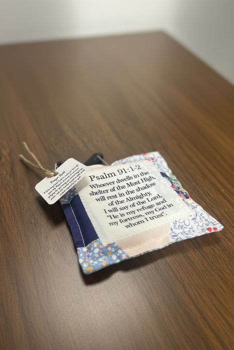 Square Pocket Prayer Quilt with a Wood Cross Inside.  Different Verses or Quotes Available.