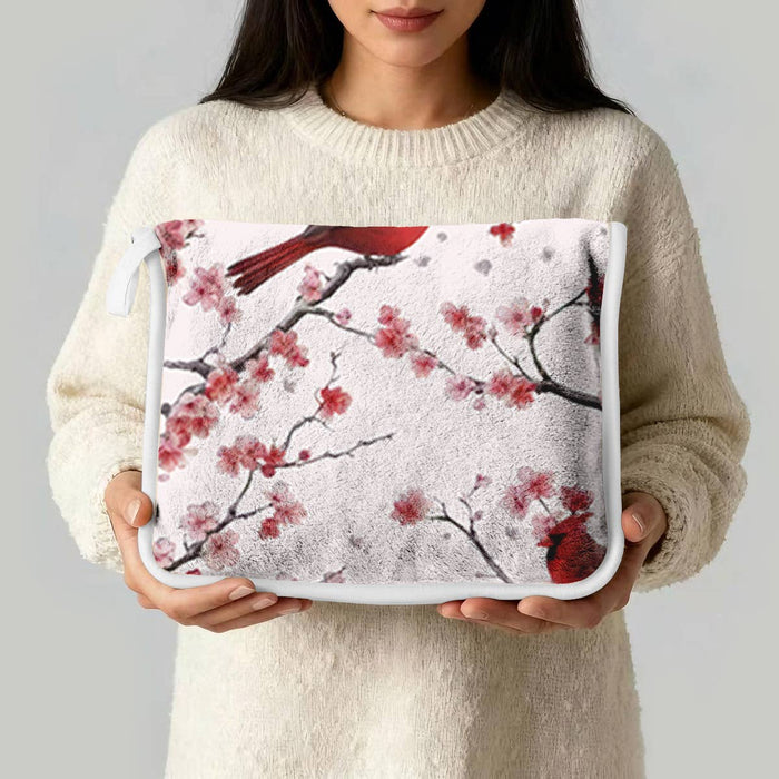 "Cardinal Blossoms" Plush Travel Blanket with Matching Case