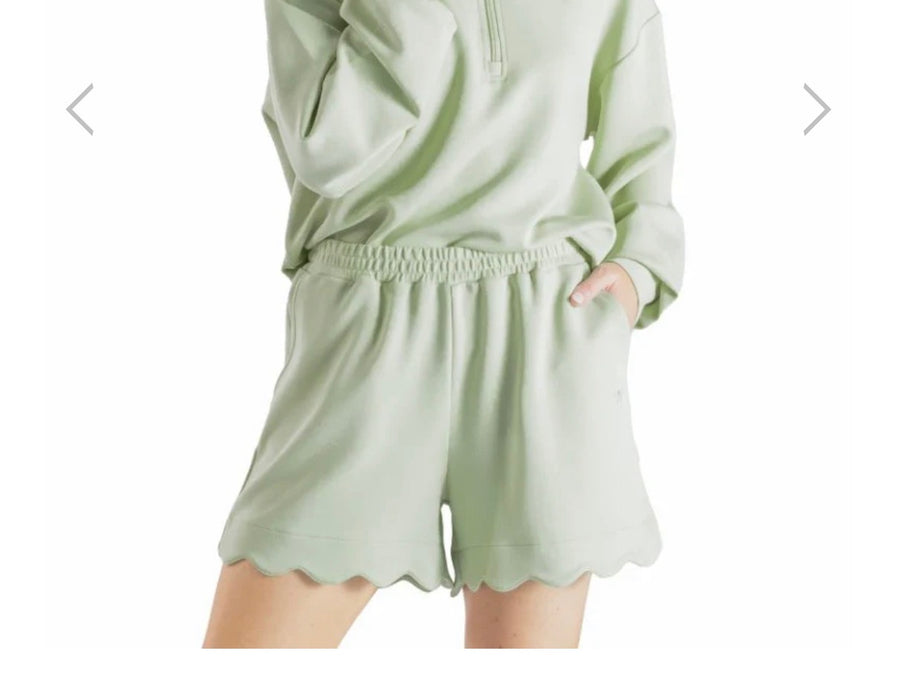 Simply Southern Scalloped Shorts.  Has a Small Embroidered Bow Detail.  So Soft!  Available in Blush & Sage Colors