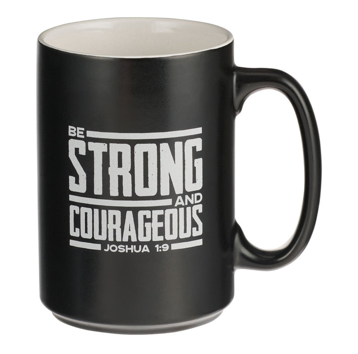 Strong and Courageous Black Lion Ceramic Coffee Mug - Joshua 1:9