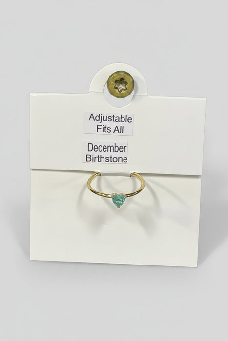 Birthstone Heart Rings on Gold Band- Adjustable Fits All