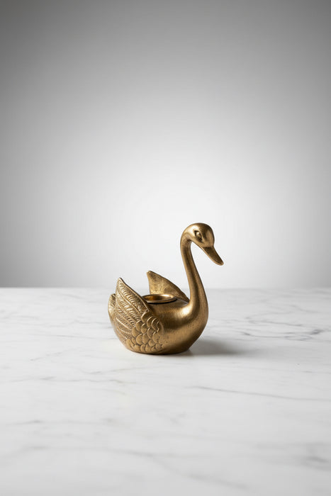 3" Antique Gold Swan Candle Holder