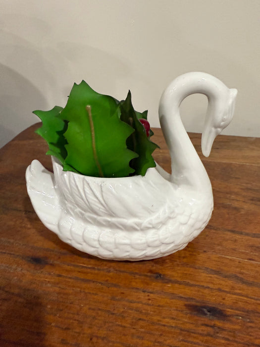 Vintage White Ceramic Swan Planter