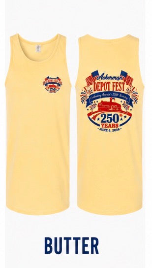 Ackerman, MS Depot Fest 250th Celebration Comfort Colors TANKS.  Available in Adult Sizes.  Proceeds go to Depot Fest.