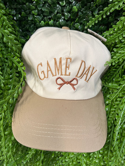 Tan & Cream Gameday Hat With Brown Bow