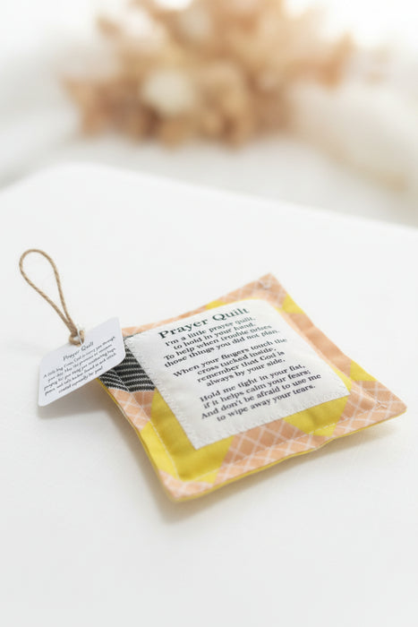 Square Pocket Prayer Quilt with a Wood Cross Inside.  Different Verses or Quotes Available.