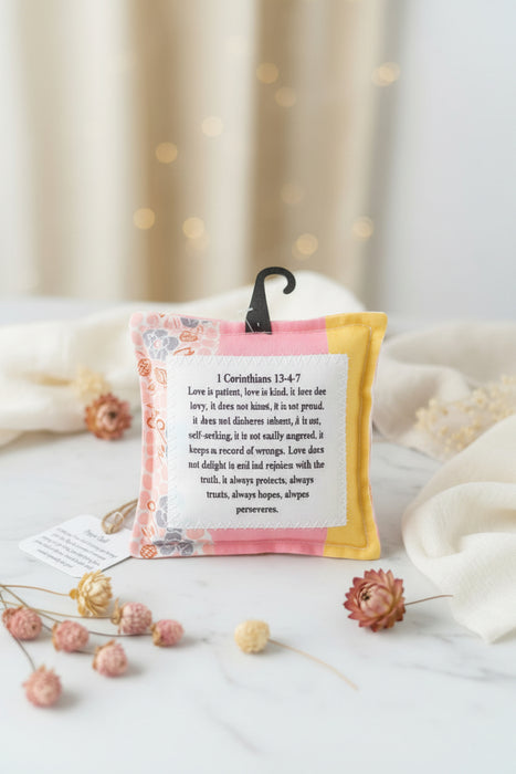 Square Pocket Prayer Quilt with a Wood Cross Inside.  Different Verses or Quotes Available.