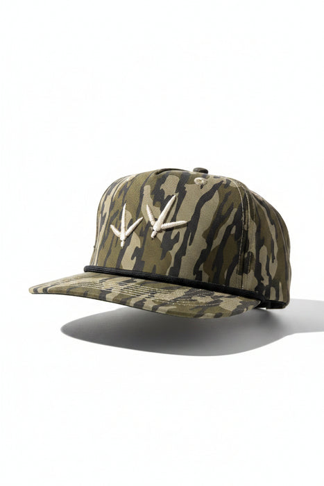 YOUTH Embroidered Turkey Track Hat on Bottomland Camo with Rope
