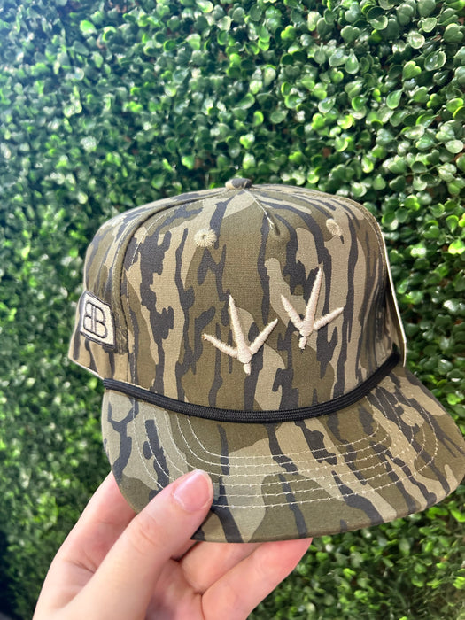 YOUTH Embroidered Bottomland Camo Turkey Tracks Hat with Rope