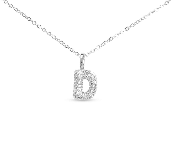 Silver CZ Large Initial Necklace-18 Letters