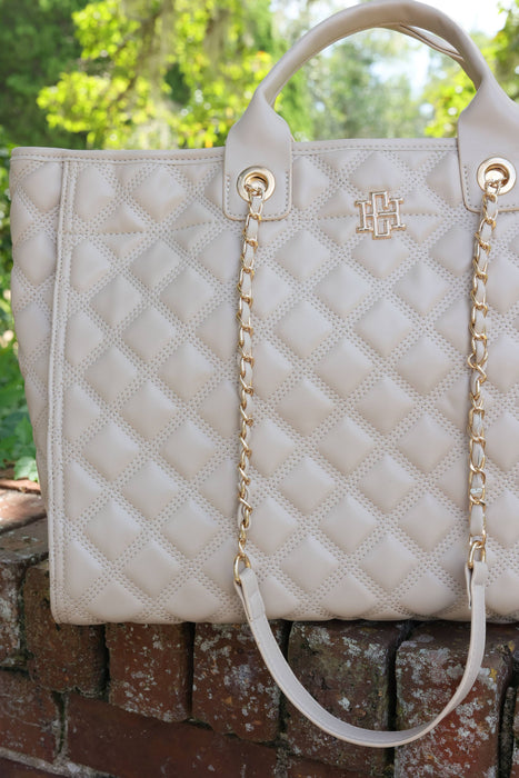 Melissa Tote Bag: Nude Quilted Purse by Caroline Hill