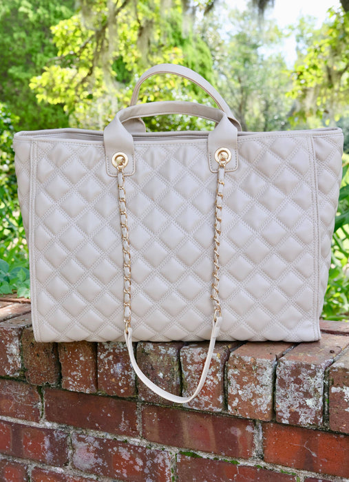 Melissa Tote Bag: Nude Quilted Purse by Caroline Hill