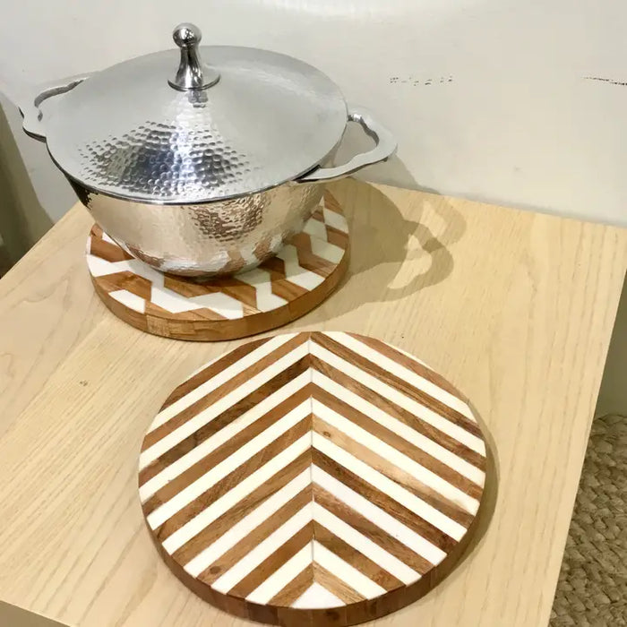 Geometric Bone & Wood Trays- Used as a hot plate