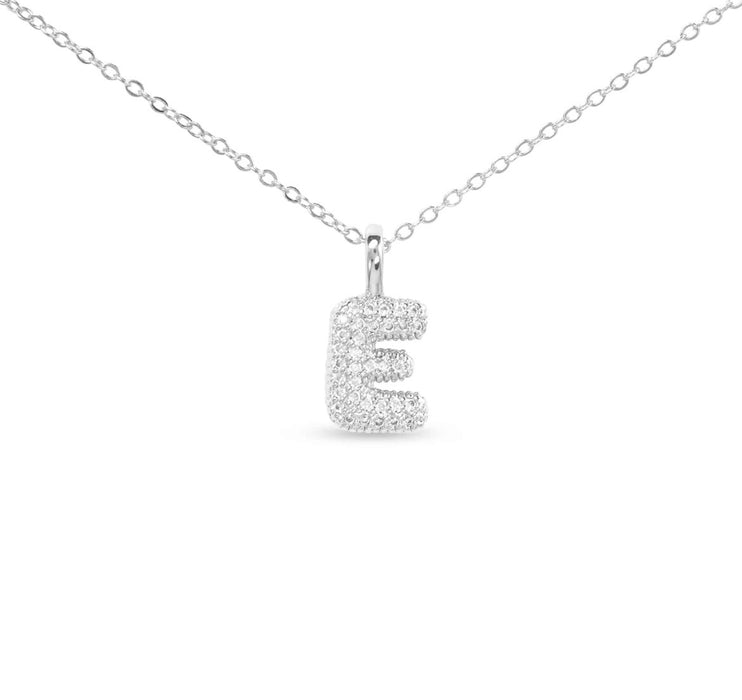 Silver CZ Large Initial Necklace-18 Letters