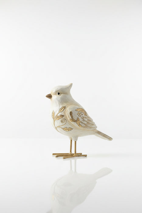 Gold & White Floral Bird on Stand