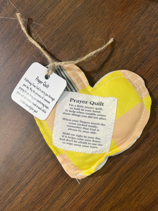Heart Shape Pocket Prayer Quilt with a Wood Cross Inside.  Different Verses or Quotes Available.
