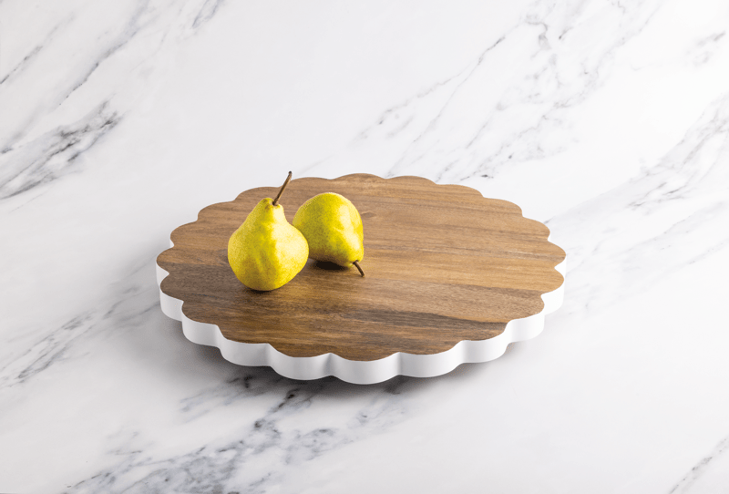 Wooden Scalloped Lazy Susan with White Base